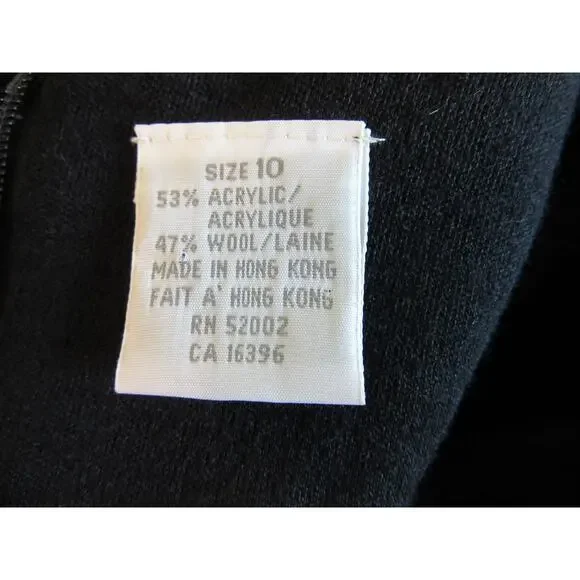 LIZ CLAIBORNE Black Beaded Vintage 10 Wool Blend Long Sleeve Knee Length Dress - Picture 7 of 7